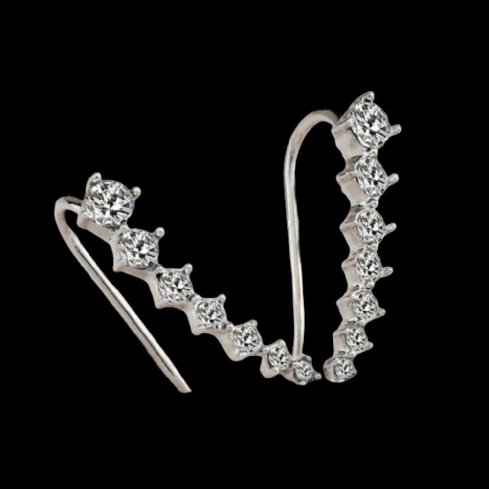 Silver Rhinestone Ear Climber Earrings